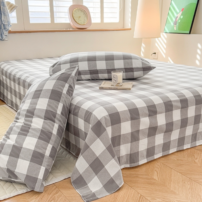 91家纺网 家纺一手货源 找家纺 温眠 2025新款A类全棉色织水洗棉床单 灰中格