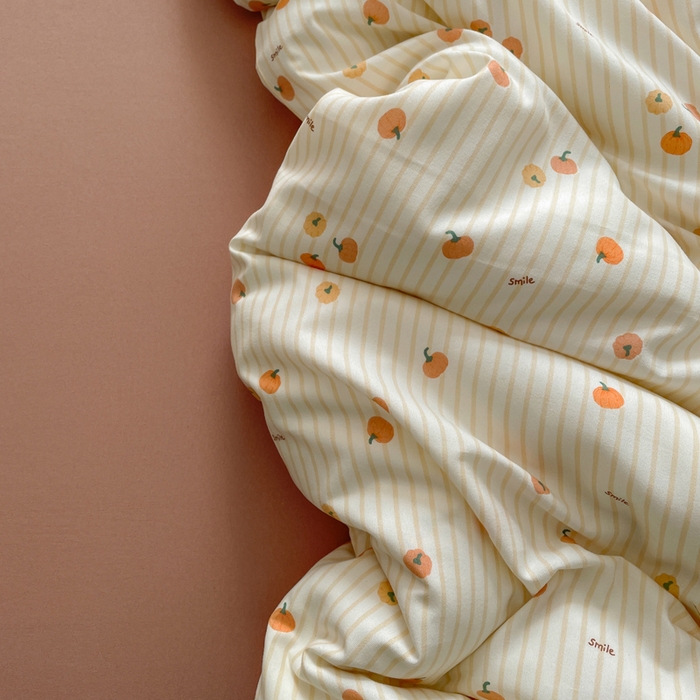 91家纺网 家纺一手货源 找家纺 仟网汇 2025新款小清新有氧针织棉双层纱系列四件套 小南瓜