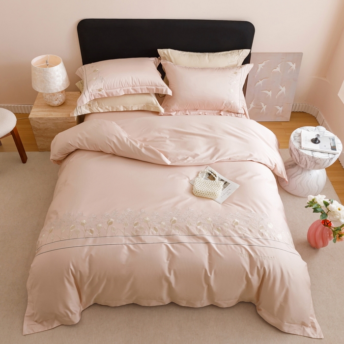 91家纺网 家纺一手货源 找家纺 艾莱家纺 2025新款A类100支长绒棉纯棉四件套-郁金香 郁金香-珍珠粉