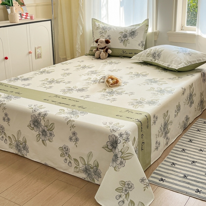 91家纺网 家纺一手货源 找家纺 菲梵家纺 2025新款小清新喷气印花全棉单品床单 缪斯女神