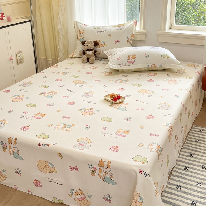 91家纺网 家纺一手货源 找家纺 菲梵家纺 2025新款小清新喷气印花全棉单品被套 可爱猫咪