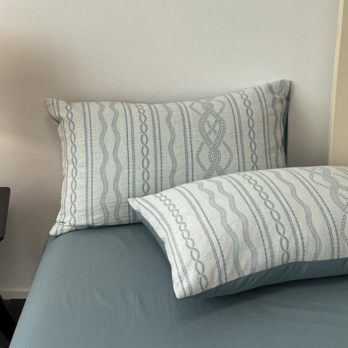 91家纺网 家纺一手货源 找家纺 ab家纺 2025新款全棉三层纱小提花四件套 暖阳-兰