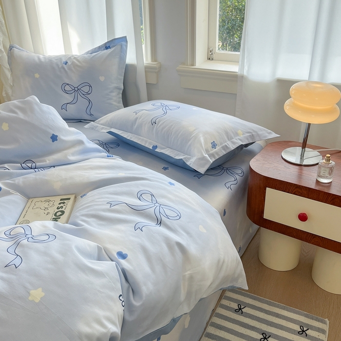 91家纺网 家纺一手货源 找家纺 菲梵家纺 2025新款小清新喷气印花全棉单品被套 蝶舞恋曲