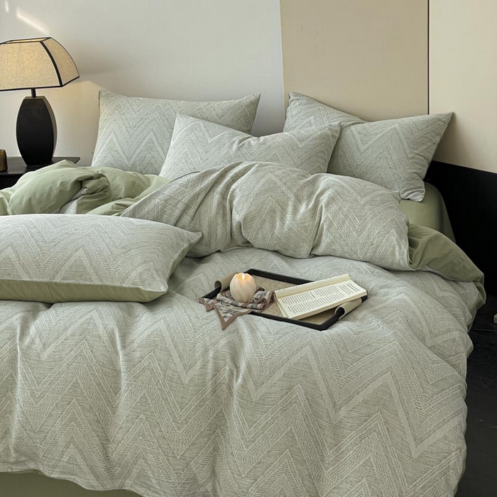 91家纺网 家纺一手货源 找家纺 ab家纺 2025新款全棉三层纱小提花四件套 伯爵-绿