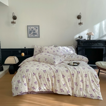 91家纺网 家纺一手货源 找家纺 （总）仟网汇 2025新款小清新有氧针织棉双层纱系列四件套