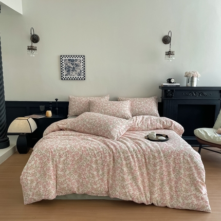 91家纺网 家纺一手货源 找家纺 （总）仟网汇 2025新款小清新有氧针织棉双层纱系列四件套