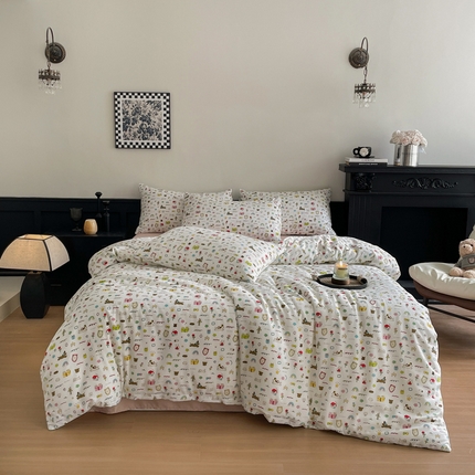 91家纺网 家纺一手货源 找家纺 （总）仟网汇 2025新款小清新有氧针织棉双层纱系列四件套