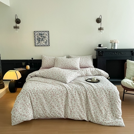 91家纺网 家纺一手货源 找家纺 （总）仟网汇 2025新款小清新有氧针织棉双层纱系列四件套