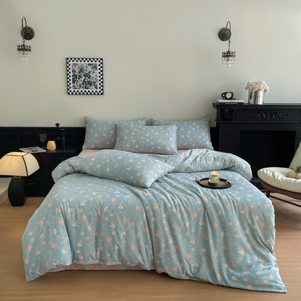 91家纺网 家纺一手货源 找家纺 （总）仟网汇 2025新款小清新有氧针织棉双层纱系列四件套