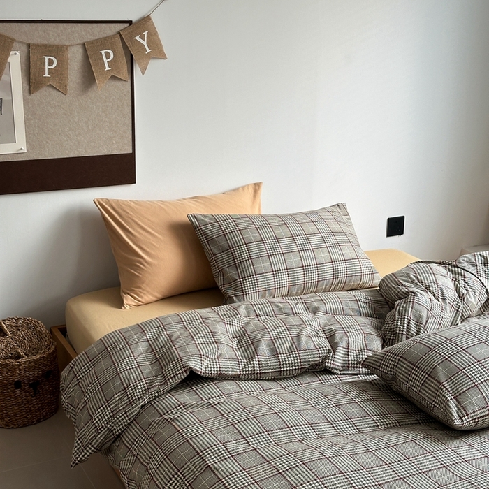 91家纺网 家纺一手货源 找家纺 梦可莱家居 2025新款全棉针织四件套【加大系列】 千鸟格