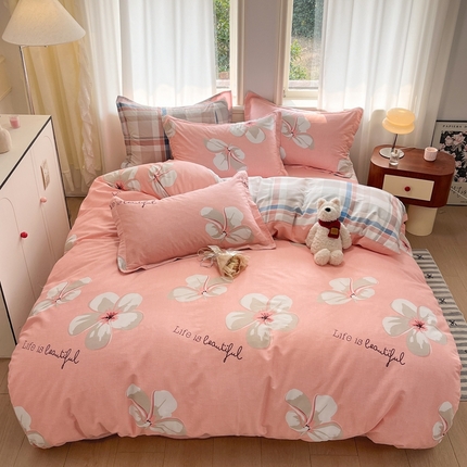 91家纺网 家纺一手货源 找家纺 （总）菲梵家纺 2025新款小清新喷气印花全棉四件套