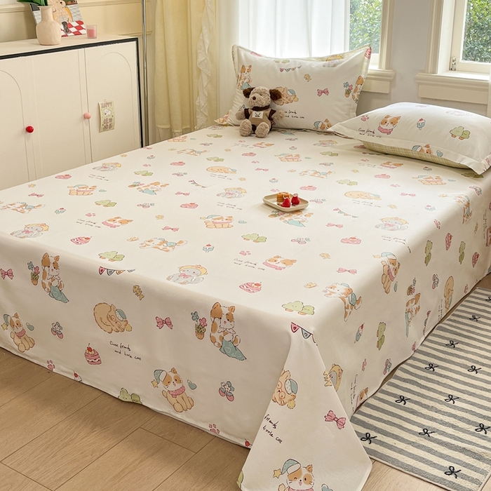 91家纺网 家纺一手货源 找家纺 菲梵家纺 2025新款小清新喷气印花全棉单品被套 可爱猫咪