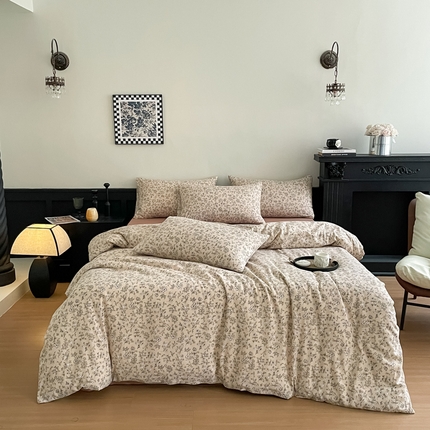 91家纺网 家纺一手货源 找家纺 （总）仟网汇 2025新款小清新有氧针织棉双层纱系列四件套