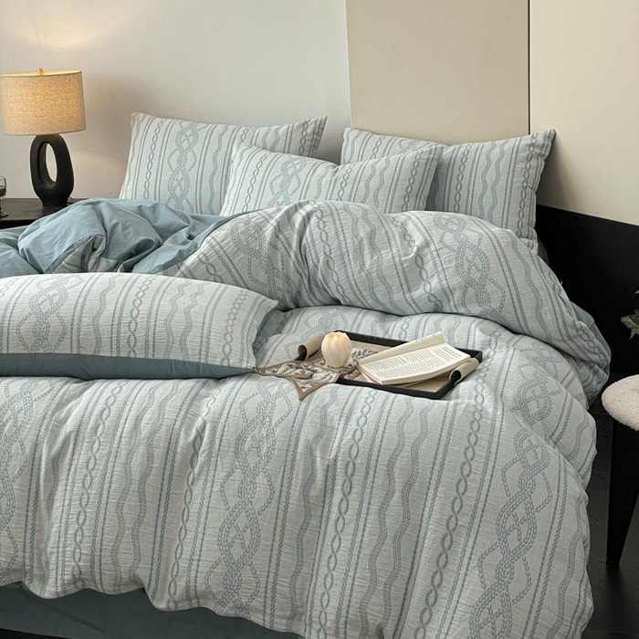 91家纺网 家纺一手货源 找家纺 ab家纺 2025新款全棉三层纱小提花四件套 暖阳-兰