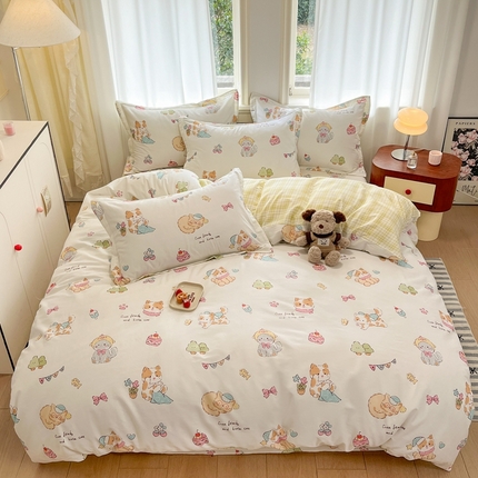 91家纺网 家纺一手货源 找家纺 （总）菲梵家纺 2025新款小清新喷气印花全棉四件套