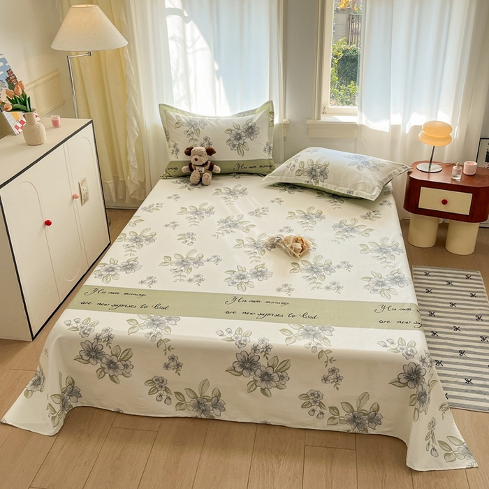 91家纺网 家纺一手货源 找家纺 菲梵家纺 2025新款小清新喷气印花全棉单品床单 缪斯女神