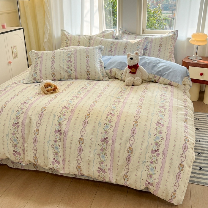 91家纺网 家纺一手货源 找家纺 菲梵家纺 2025新款小清新喷气印花全棉单品被套 紫藤蔓蔓