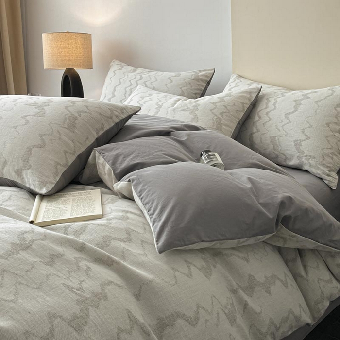 91家纺网 家纺一手货源 找家纺 ab家纺 2025新款全棉三层纱小提花四件套 素影-灰