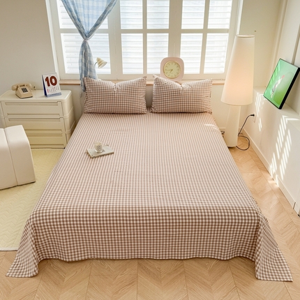 温眠 2025新款A类全棉色织水洗棉床单 咖小格