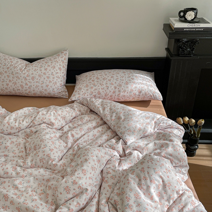 91家纺网 家纺一手货源 找家纺 仟网汇 2025新款小清新有氧针织棉双层纱系列四件套 微拉