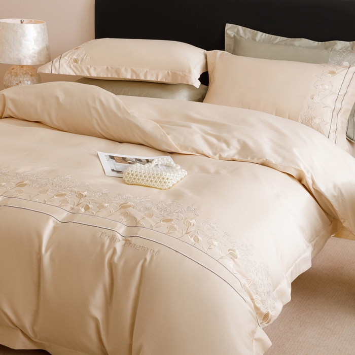 91家纺网 家纺一手货源 找家纺 艾莱家纺 2025新款A类100支长绒棉纯棉四件套-郁金香 郁金香-浅米驼