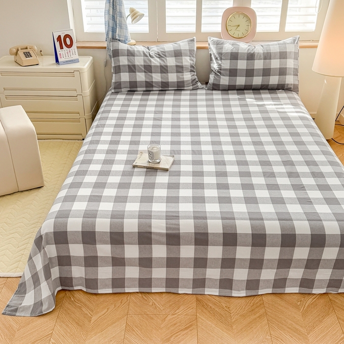 91家纺网 家纺一手货源 找家纺 温眠 2025新款A类全棉色织水洗棉床单 灰中格