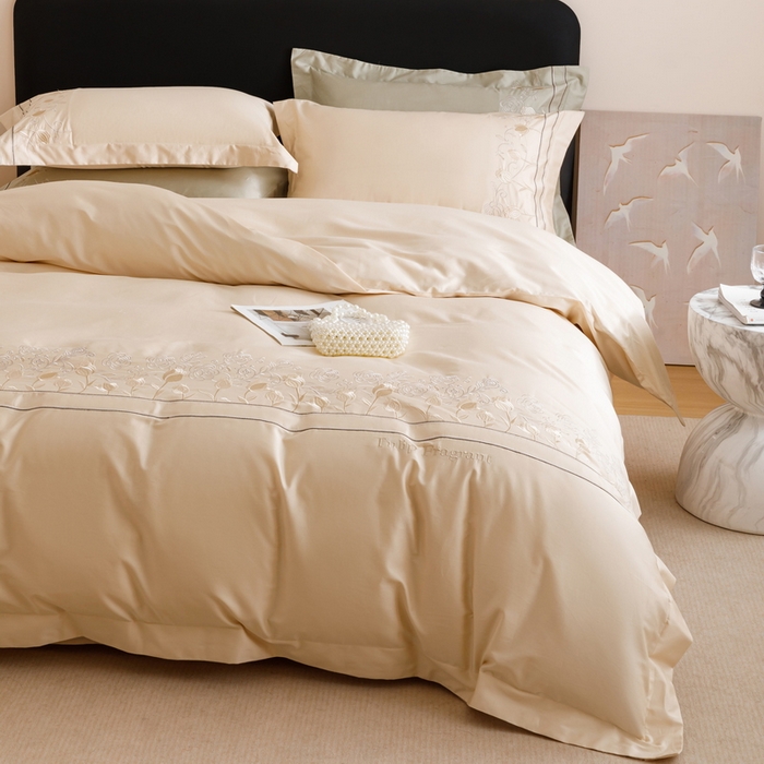 91家纺网 家纺一手货源 找家纺 艾莱家纺 2025新款A类100支长绒棉纯棉四件套-郁金香 郁金香-浅米驼