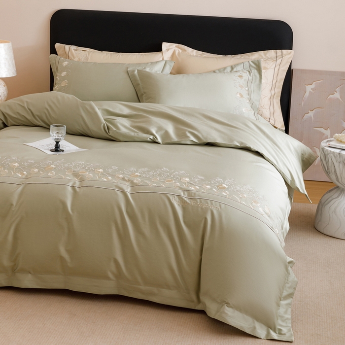 91家纺网 家纺一手货源 找家纺 艾莱家纺 2025新款A类100支长绒棉纯棉四件套-郁金香 郁金香-薄荷绿