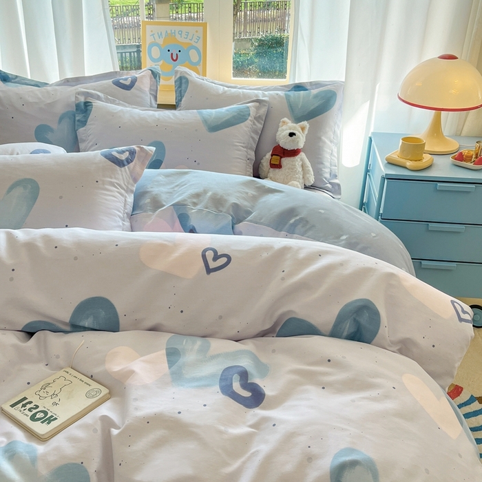 91家纺网 家纺一手货源 找家纺 菲梵家纺 2025新款小清新喷气印花全棉单品被套 浪漫心语