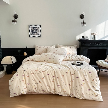 91家纺网 家纺一手货源 找家纺 （总）仟网汇 2025新款小清新有氧针织棉双层纱系列四件套