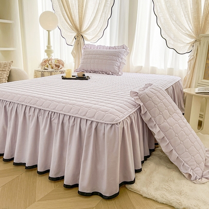 笠裙家纺 2025新款防水款A类原棉水洗棉夹大豆棉加厚床裙-爱格系列 爱格-玫瑰紫