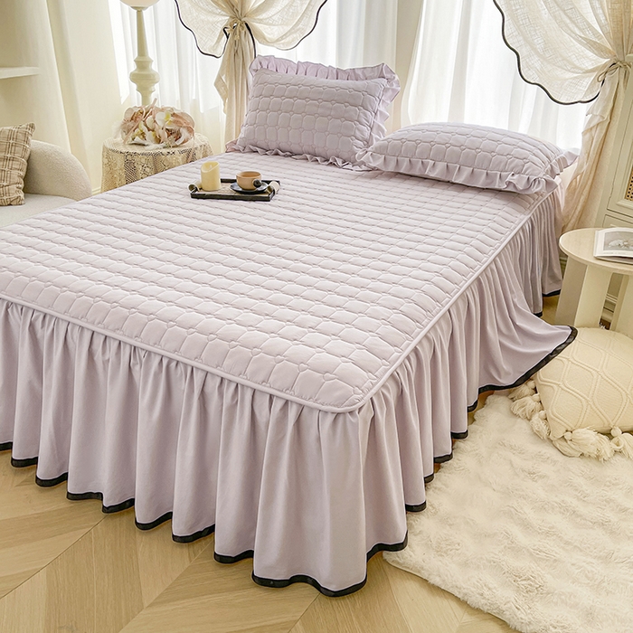 91家纺网 家纺一手货源 找家纺 笠裙家纺 2025新款防水款A类原棉水洗棉夹大豆棉加厚床裙-爱格系列 爱格-玫瑰紫