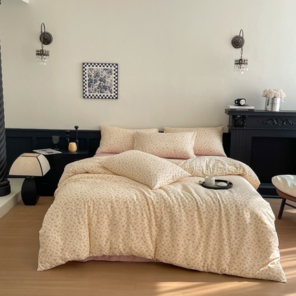 91家纺网 家纺一手货源 找家纺 （总）仟网汇 2025新款小清新有氧针织棉双层纱系列四件套