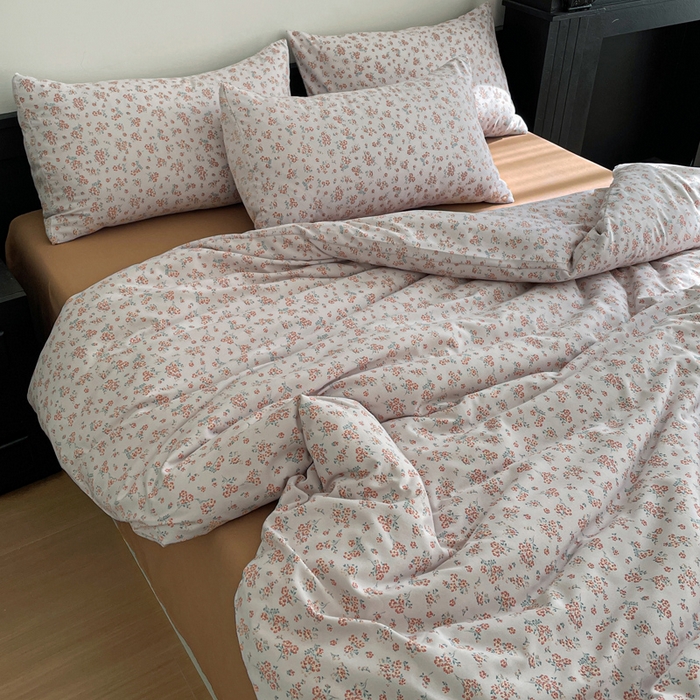 91家纺网 家纺一手货源 找家纺 仟网汇 2025新款小清新有氧针织棉双层纱系列四件套 微拉