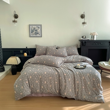 91家纺网 家纺一手货源 找家纺 （总）仟网汇 2025新款小清新有氧针织棉双层纱系列四件套