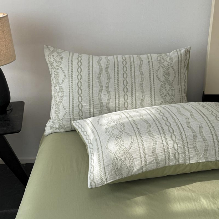 91家纺网 家纺一手货源 找家纺 ab家纺 2025新款全棉三层纱小提花四件套 暖阳-浅绿