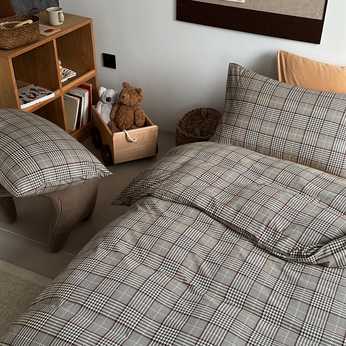 91家纺网 家纺一手货源 找家纺 梦可莱家居 2025新款全棉针织四件套【加大系列】 千鸟格