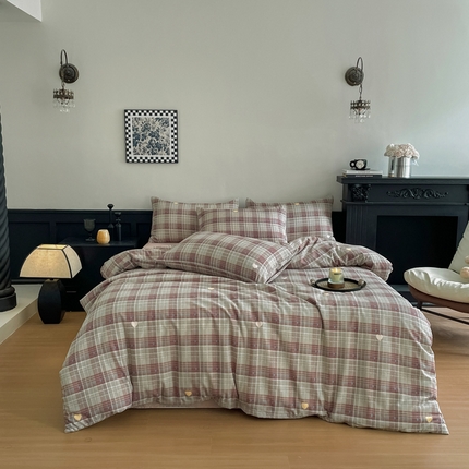 91家纺网 家纺一手货源 找家纺 （总）仟网汇 2025新款小清新有氧针织棉双层纱系列四件套