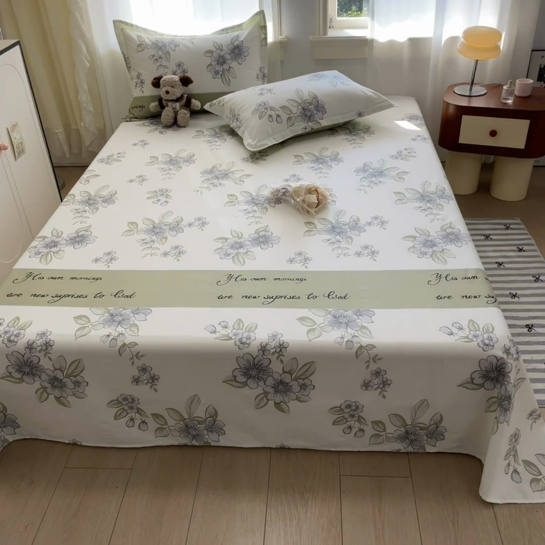 91家纺网 家纺一手货源 找家纺 菲梵家纺 2025新款小清新喷气印花全棉单品床单 缪斯女神