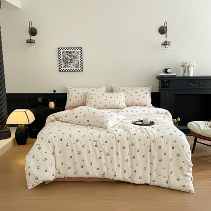 91家纺网 家纺一手货源 找家纺 （总）仟网汇 2025新款小清新有氧针织棉双层纱系列四件套