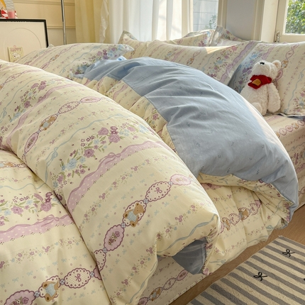 91家纺网 家纺一手货源 找家纺 （总）菲梵家纺 2025新款小清新喷气印花全棉单品被套