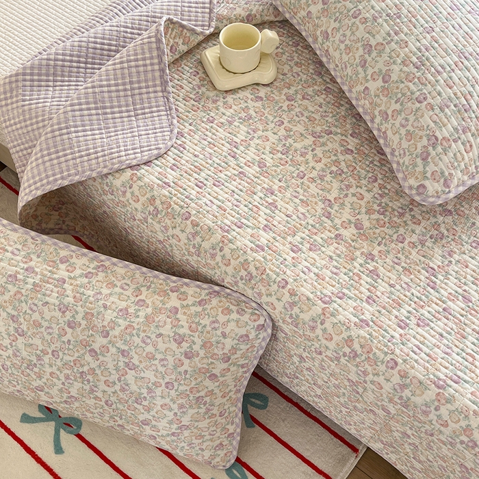 91家纺网 家纺一手货源 找家纺 沐纯家居  2025新款40支双面纯棉印花床盖三件套 紫韵