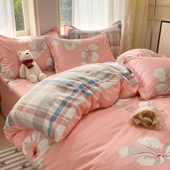 91家纺网 家纺一手货源 找家纺 菲梵家纺 2025新款小清新喷气印花全棉单品被套 幸福朵朵