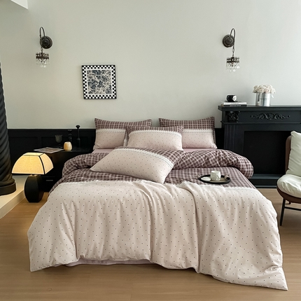 91家纺网 家纺一手货源 找家纺 （总）仟网汇 2025新款小清新有氧针织棉双层纱系列四件套