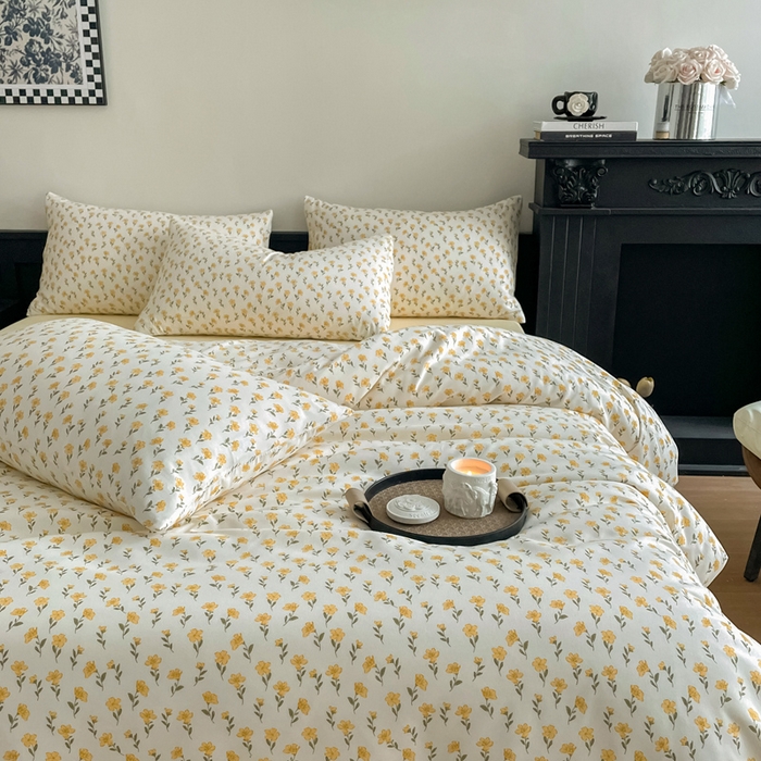 91家纺网 家纺一手货源 找家纺 仟网汇 2025新款小清新有氧针织棉双层纱系列四件套 小晴天