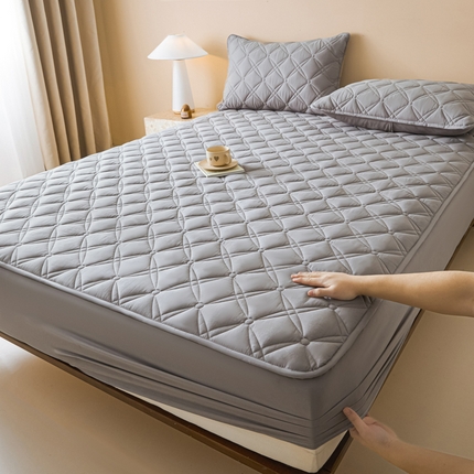 九亭家纺 2025新款A类全棉夹棉纯色床笠 轻奢-银灰