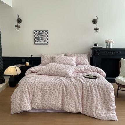 91家纺网 家纺一手货源 找家纺 （总）仟网汇 2025新款小清新有氧针织棉双层纱系列四件套