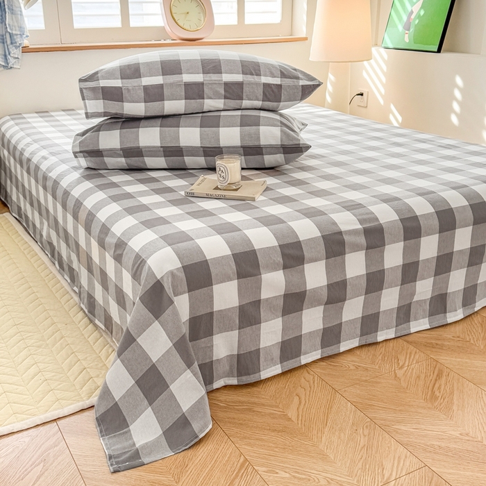 91家纺网 家纺一手货源 找家纺 温眠 2025新款A类全棉色织水洗棉床单 灰中格