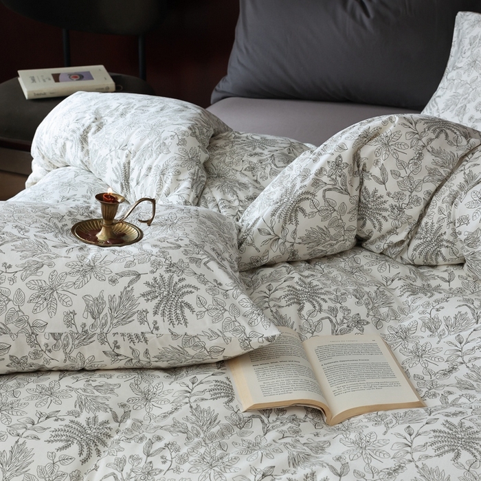 91家纺网 家纺一手货源 找家纺 梦可莱家居 2025新款全棉针织四件套【加大系列】 枝秋灰