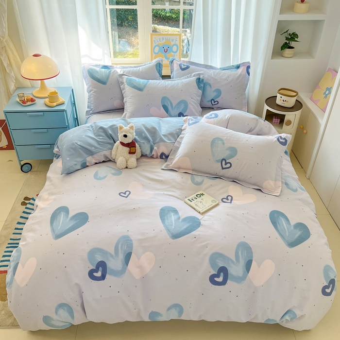 91家纺网 家纺一手货源 找家纺 菲梵家纺 2025新款小清新喷气印花全棉单品被套 浪漫心语